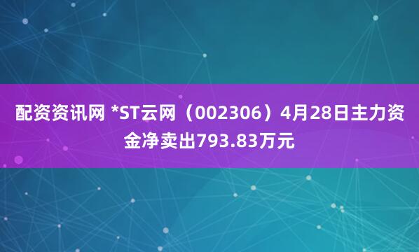 配资资讯网 *ST云网（002306）4月28日主力资金净卖出793.83万元