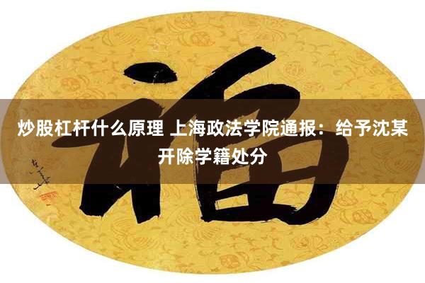炒股杠杆什么原理 上海政法学院通报：给予沈某开除学籍处分